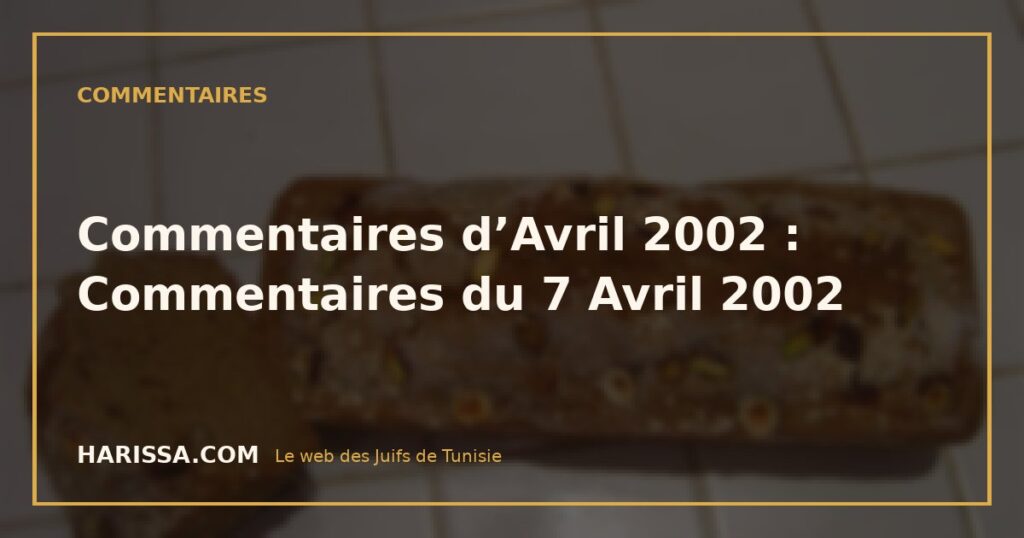 Commentaires d’Avril 2002 : Commentaires du 7 Avril 2002