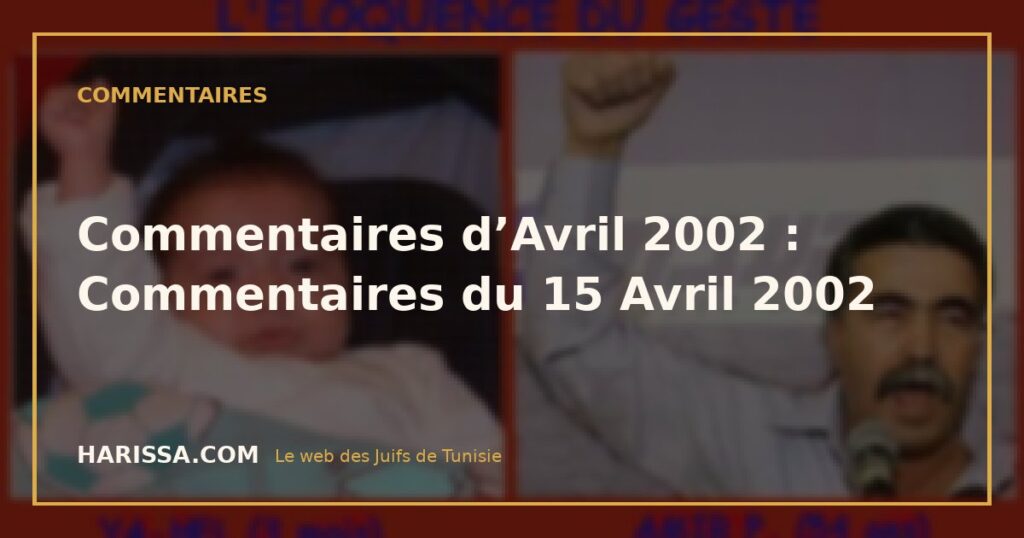 Commentaires d’Avril 2002 : Commentaires du 15 Avril 2002