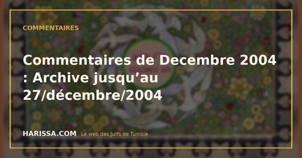 Commentaires de Decembre 2004 : Archive jusqu’au 27/décembre/2004