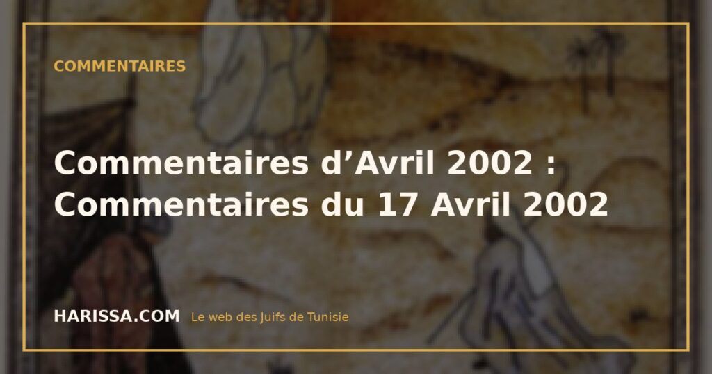 Commentaires d’Avril 2002 : Commentaires du 17 Avril 2002