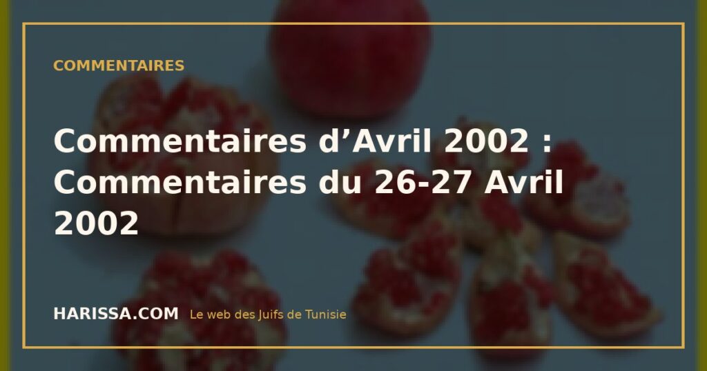 Commentaires d’Avril 2002 : Commentaires du 26-27 Avril 2002