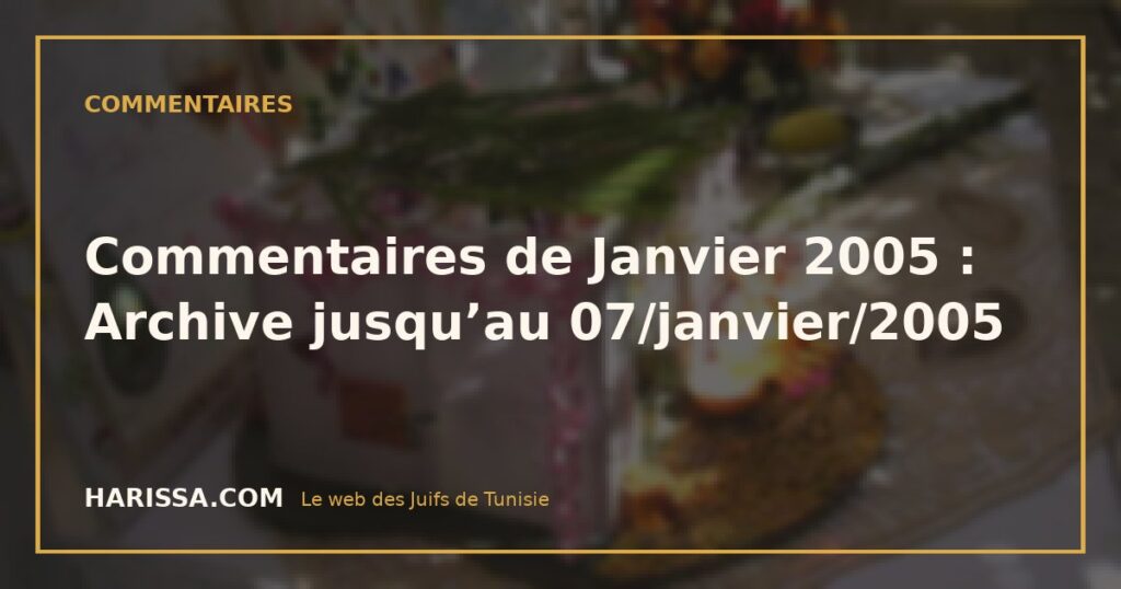 Commentaires de Janvier 2005 : Archive jusqu’au 07/janvier/2005