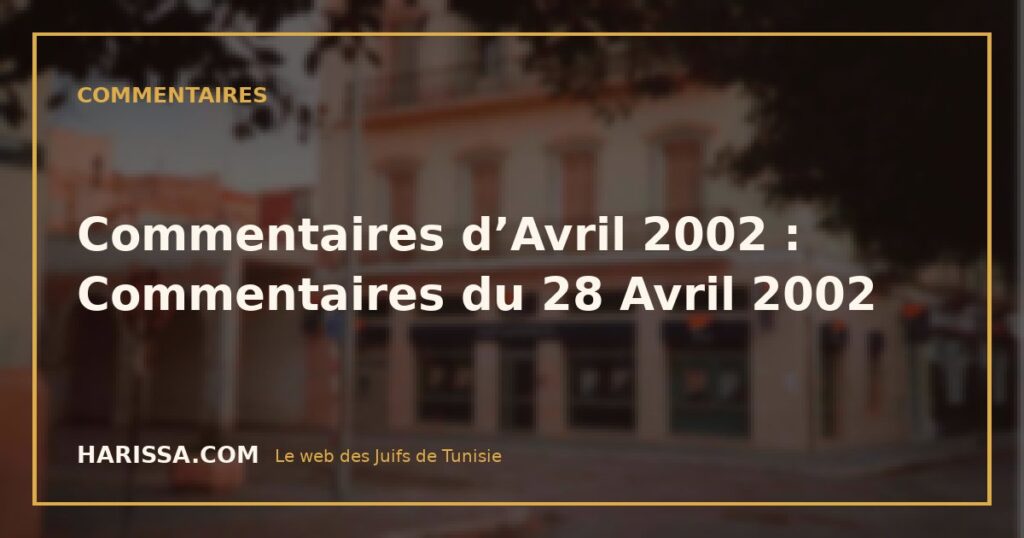 Commentaires d’Avril 2002 : Commentaires du 28 Avril 2002