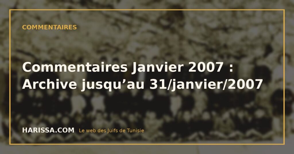 Commentaires Janvier 2007 : Archive jusqu’au 31/janvier/2007