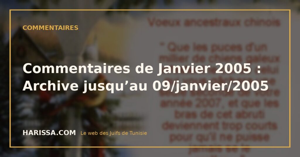 Commentaires de Janvier 2005 : Archive jusqu’au 09/janvier/2005