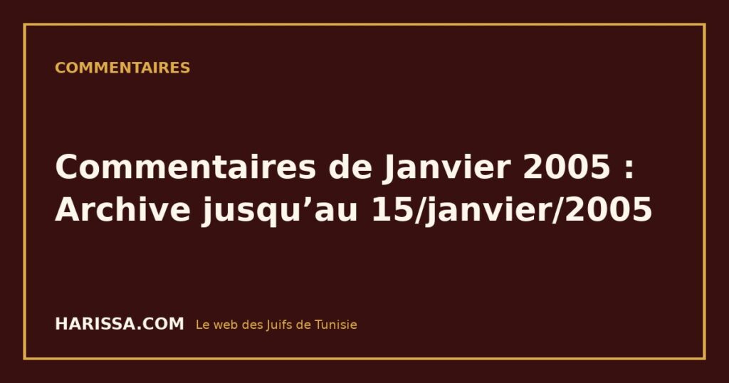 Commentaires de Janvier 2005 : Archive jusqu’au 15/janvier/2005
