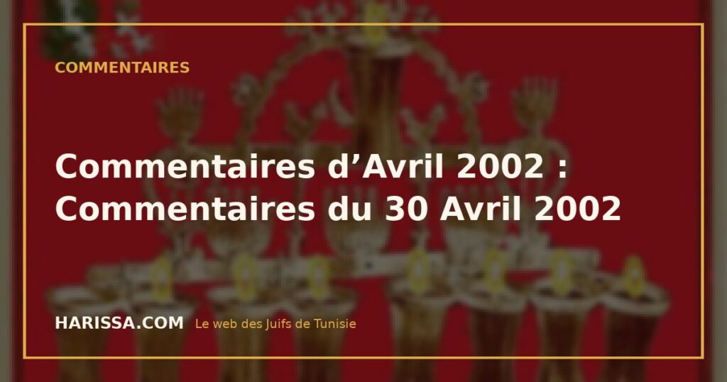 Commentaires d’Avril 2002 : Commentaires du 30 Avril 2002