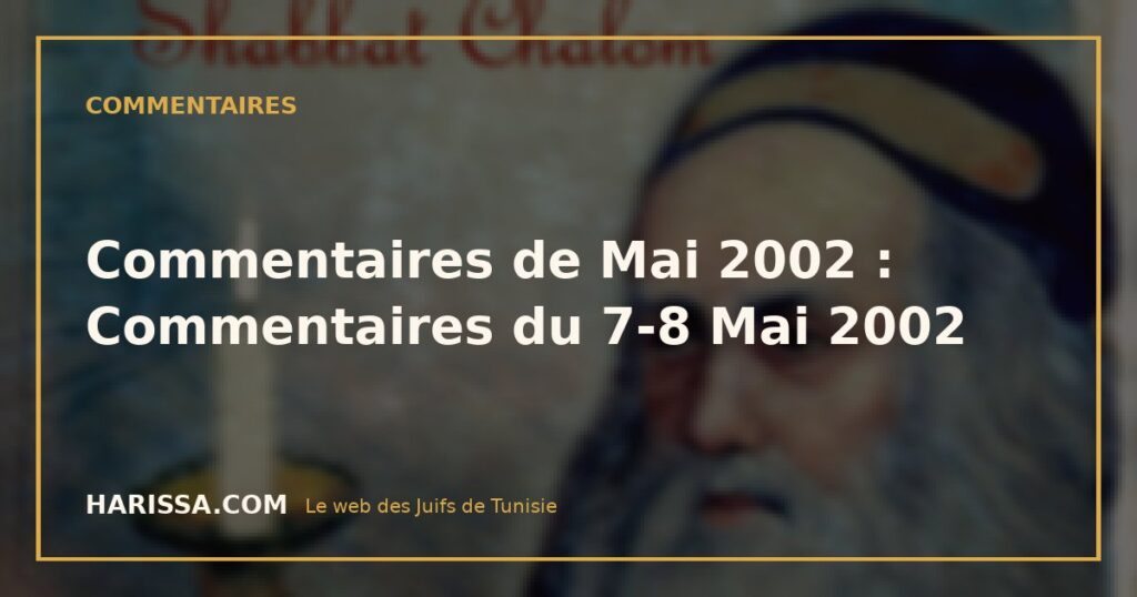 Commentaires de Mai 2002 : Commentaires du 7-8 Mai 2002
