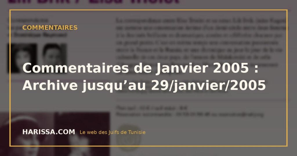 Commentaires de Janvier 2005 : Archive jusqu’au 29/janvier/2005