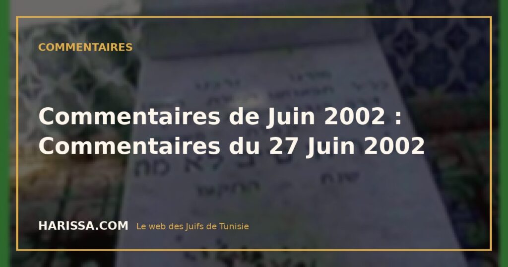 Commentaires de Juin 2002 : Commentaires du 27 Juin 2002