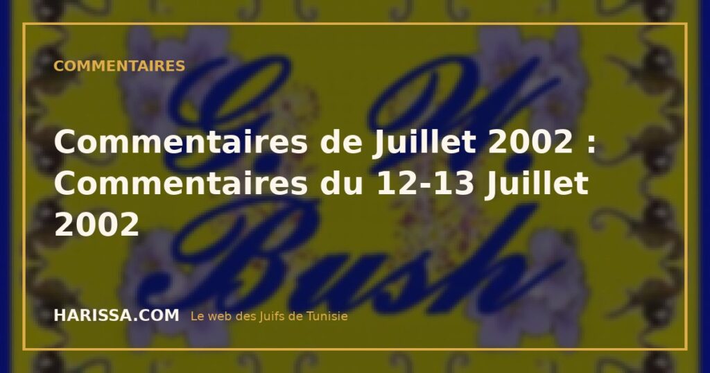 Commentaires de Juillet 2002 : Commentaires du 12-13 Juillet 2002