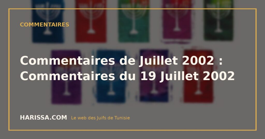 Commentaires de Juillet 2002 : Commentaires du 19 Juillet 2002