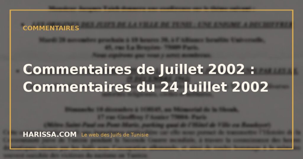 Commentaires de Juillet 2002 : Commentaires du 24 Juillet 2002