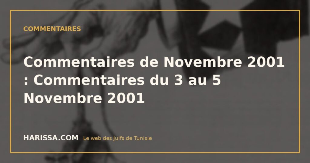 Commentaires de Novembre 2001 : Commentaires du 3 au 5 Novembre 2001