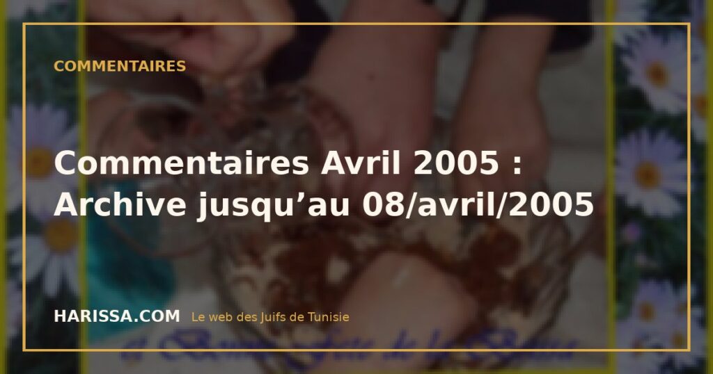 Commentaires Avril 2005 : Archive jusqu’au 08/avril/2005