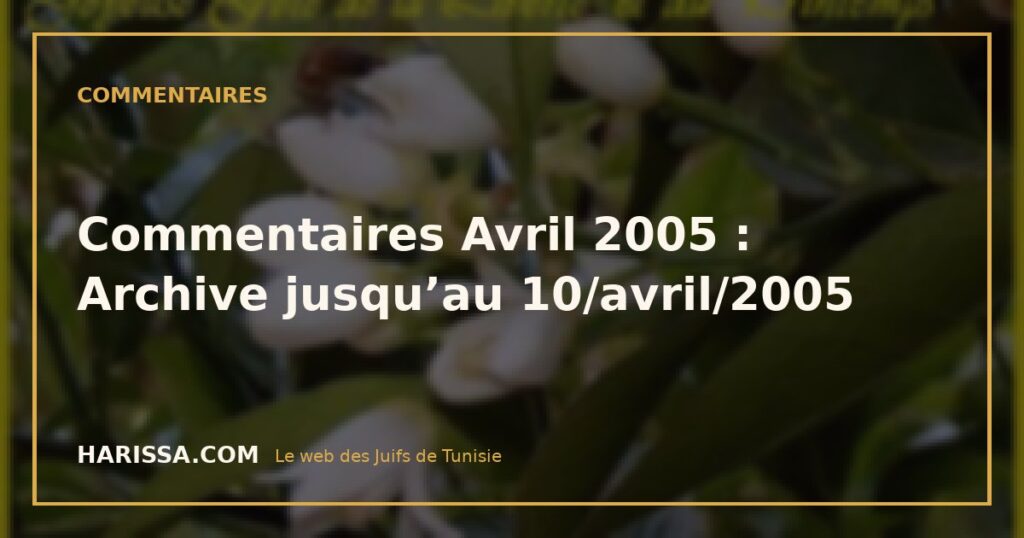 Commentaires Avril 2005 : Archive jusqu’au 10/avril/2005