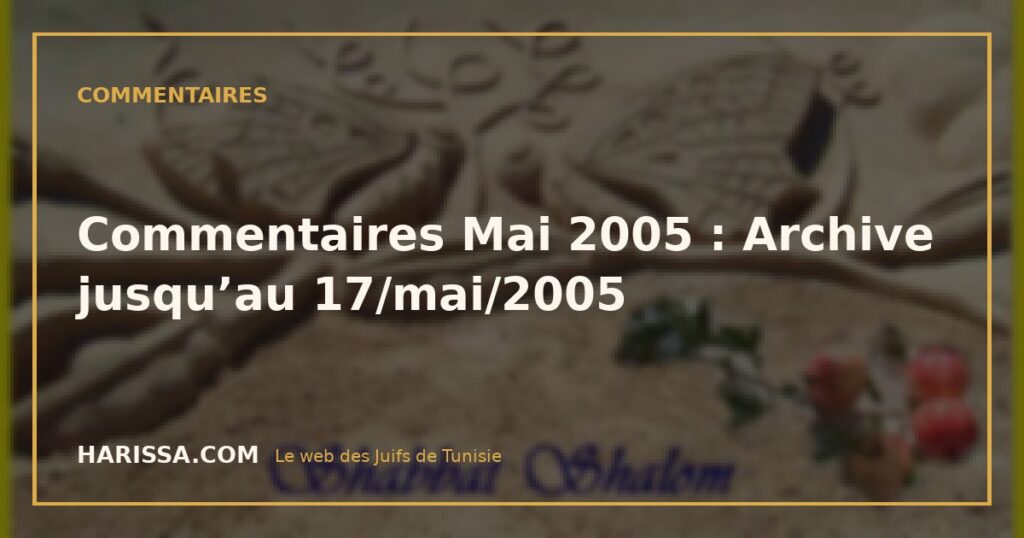 Commentaires Mai 2005 : Archive jusqu’au 17/mai/2005