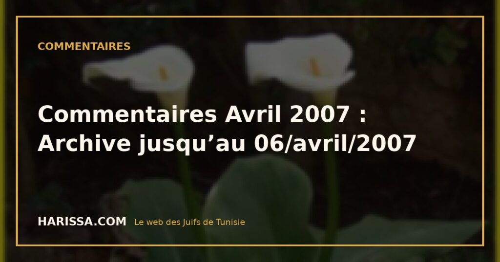 Commentaires Avril 2007 : Archive jusqu’au 06/avril/2007