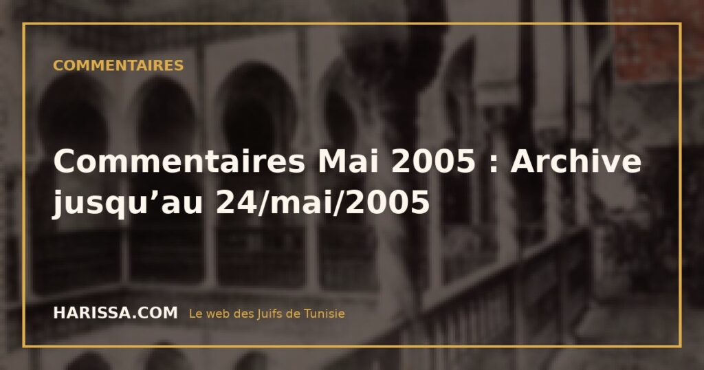Commentaires Mai 2005 : Archive jusqu’au 24/mai/2005