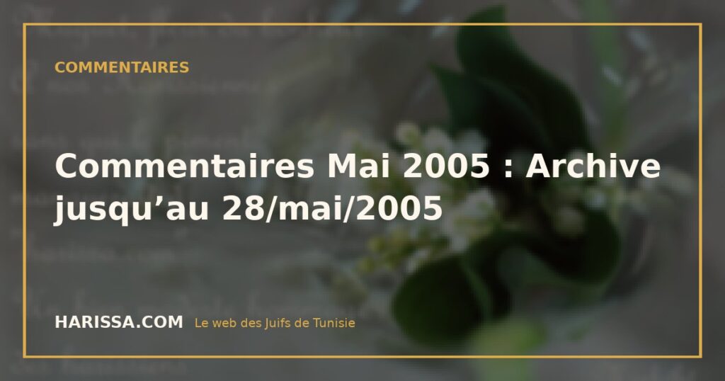 Commentaires Mai 2005 : Archive jusqu’au 28/mai/2005