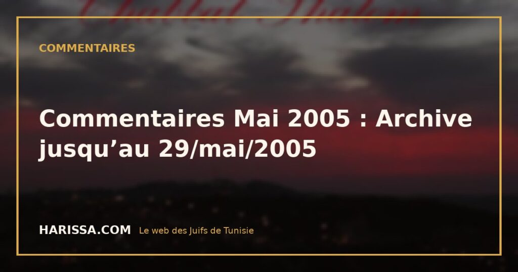 Commentaires Mai 2005 : Archive jusqu’au 29/mai/2005