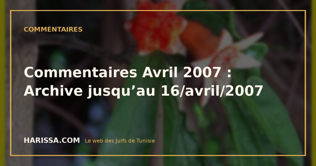 Commentaires Avril 2007 : Archive jusqu’au 16/avril/2007