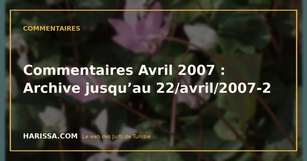 Commentaires Avril 2007 : Archive jusqu’au 22/avril/2007-2