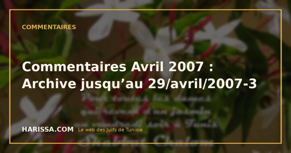 Commentaires Avril 2007 : Archive jusqu’au 29/avril/2007-3