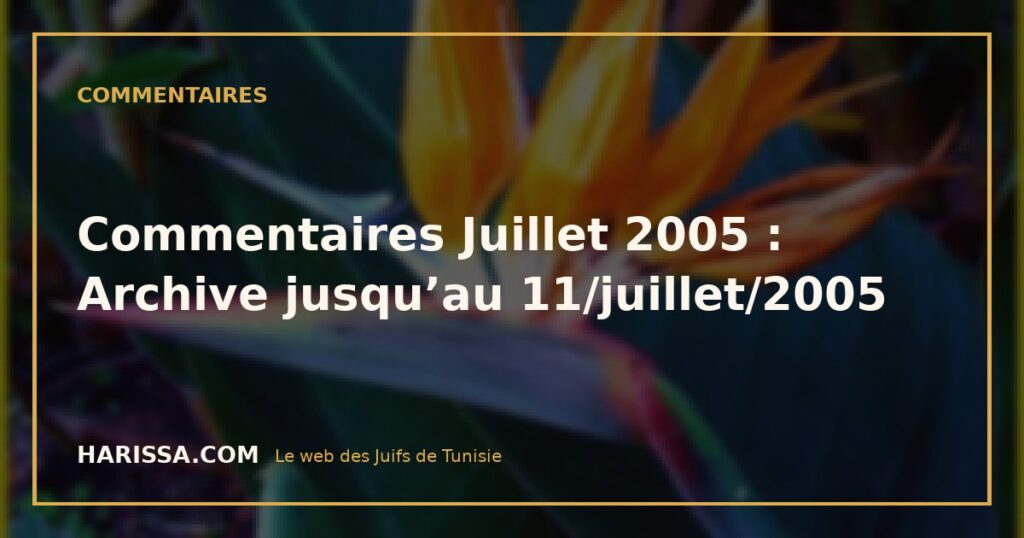 Commentaires Juillet 2005 : Archive jusqu’au 11/juillet/2005
