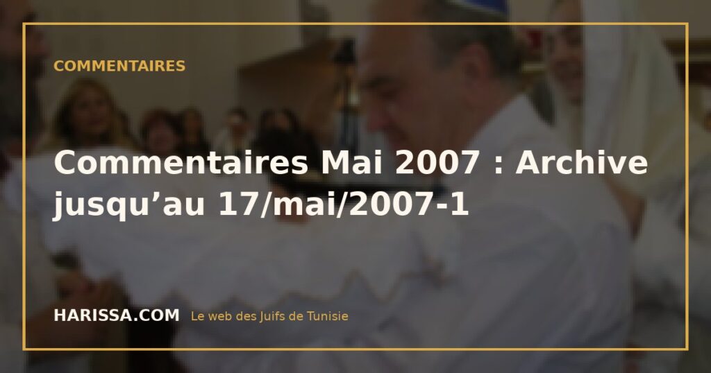 Commentaires Mai 2007 : Archive jusqu’au 17/mai/2007-1