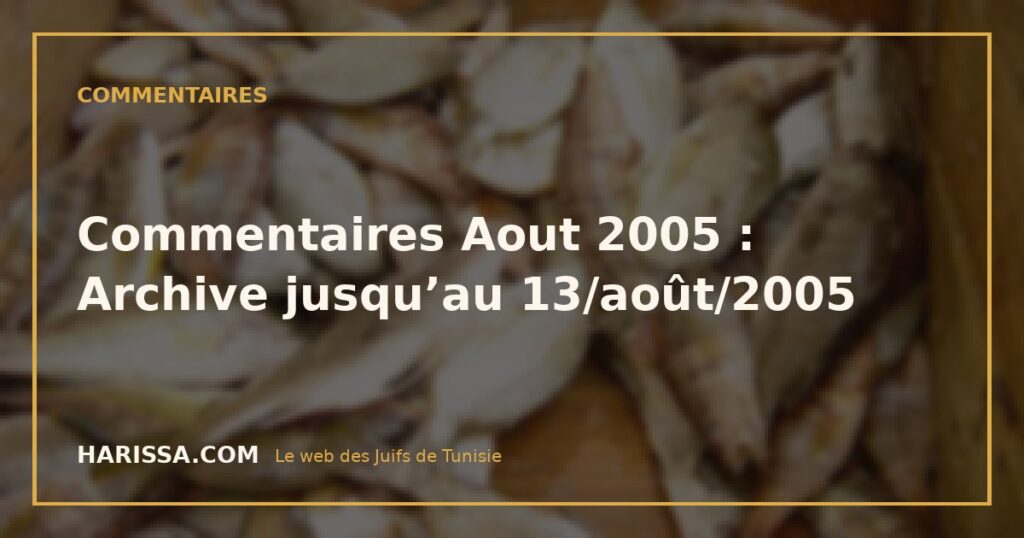 Commentaires Aout 2005 : Archive jusqu’au 13/août/2005