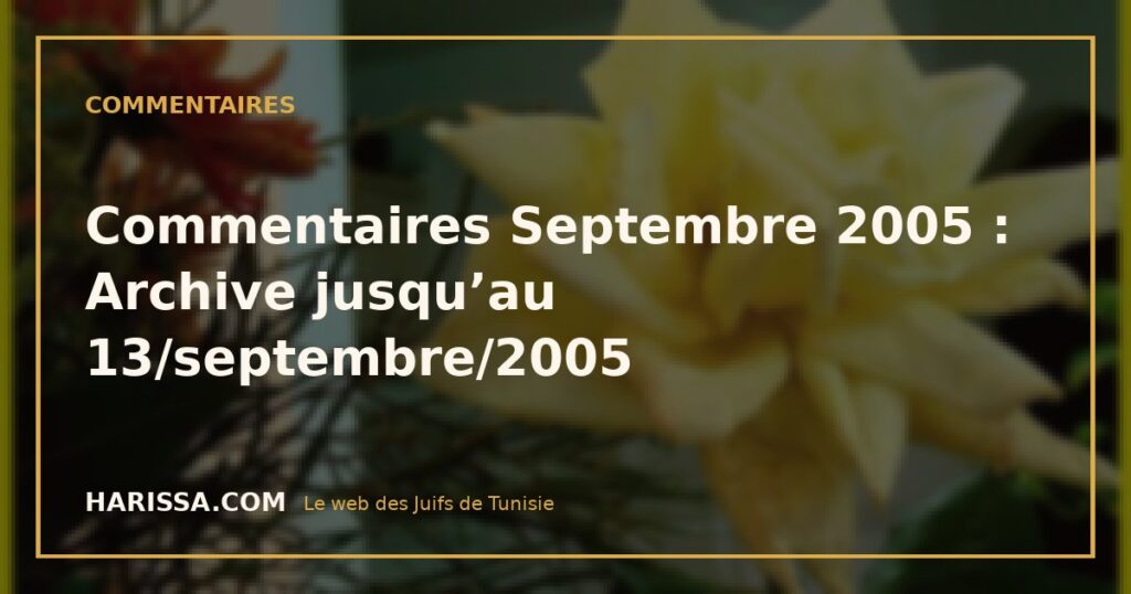 Commentaires Septembre 2005 : Archive jusqu’au 13/septembre/2005