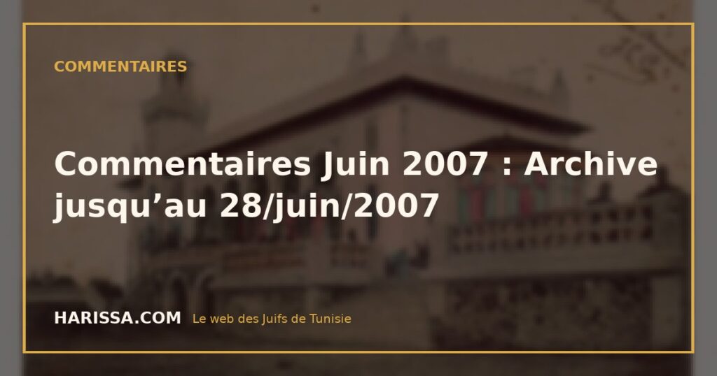Commentaires Juin 2007 : Archive jusqu’au 28/juin/2007