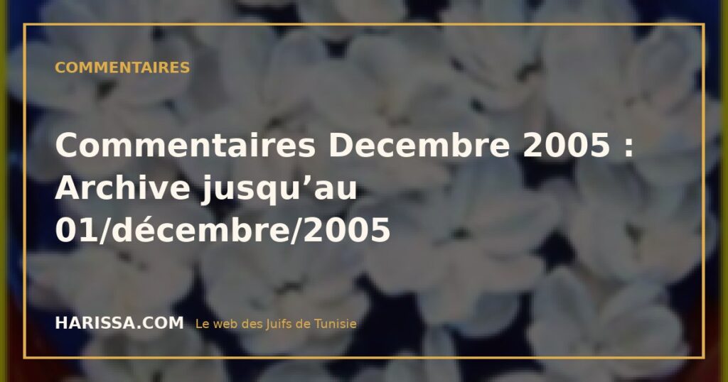 Commentaires Decembre 2005 : Archive jusqu’au 01/décembre/2005