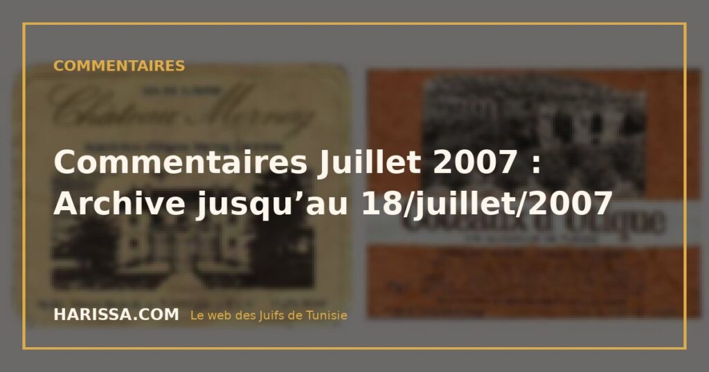 Commentaires Juillet 2007 : Archive jusqu’au 18/juillet/2007