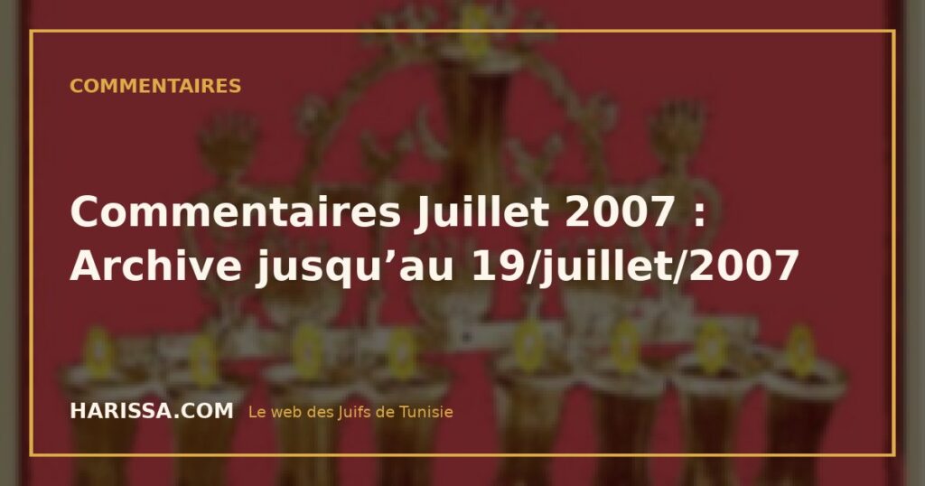 Commentaires Juillet 2007 : Archive jusqu’au 19/juillet/2007