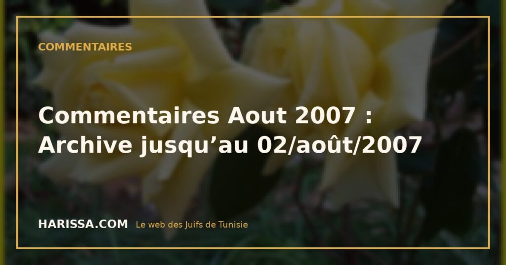 Commentaires Aout 2007 : Archive jusqu’au 02/août/2007