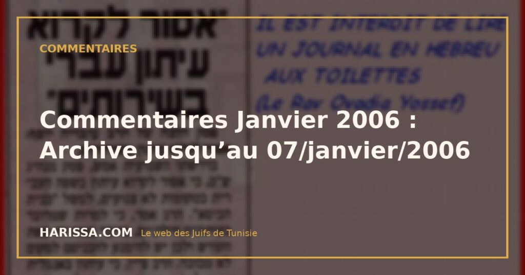 Commentaires Janvier 2006 : Archive jusqu’au 07/janvier/2006