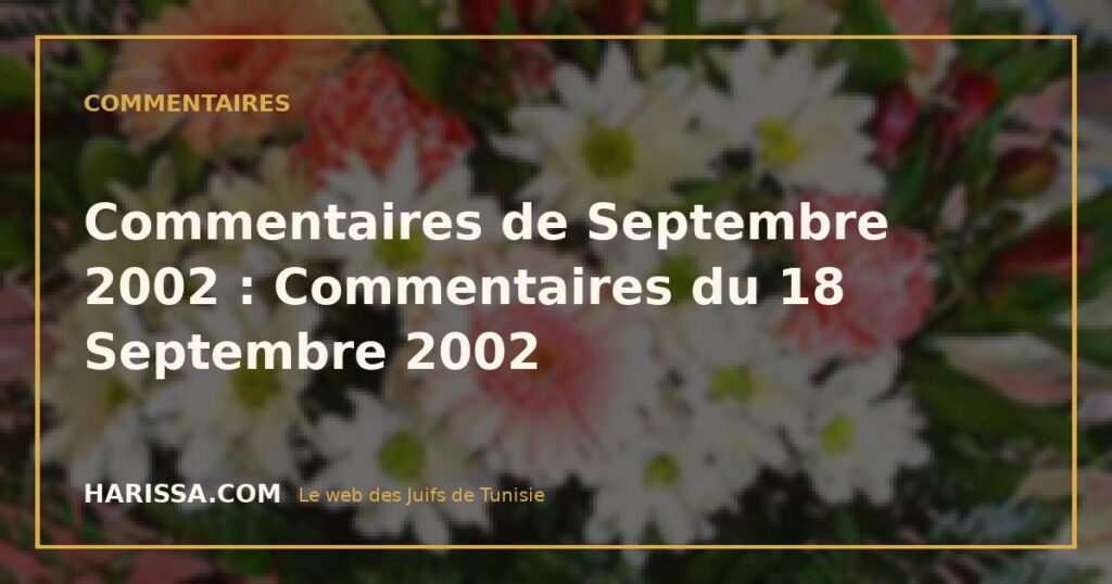 Commentaires de Septembre 2002 : Commentaires du 18 Septembre 2002