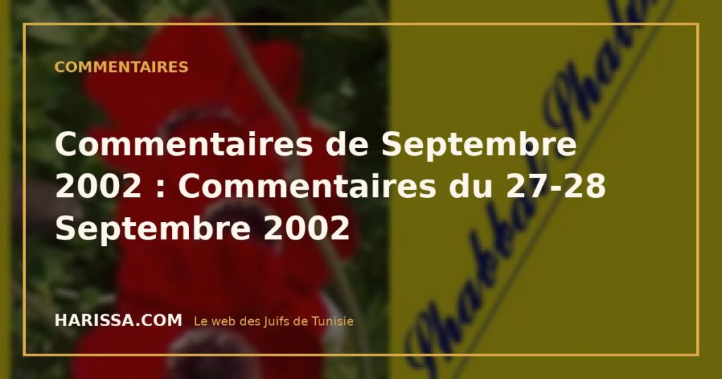 Commentaires de Septembre 2002 : Commentaires du 27-28 Septembre 2002 Commentaires de Septembre 2002 : Commentaires du 27-28 Septembre 2002
