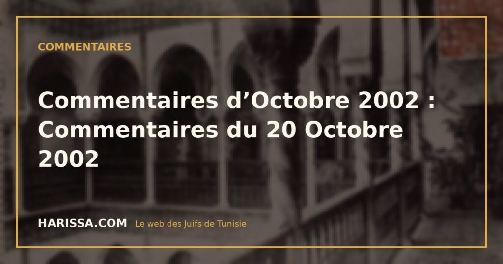 Commentaires d’Octobre 2002 : Commentaires du 20 Octobre 2002