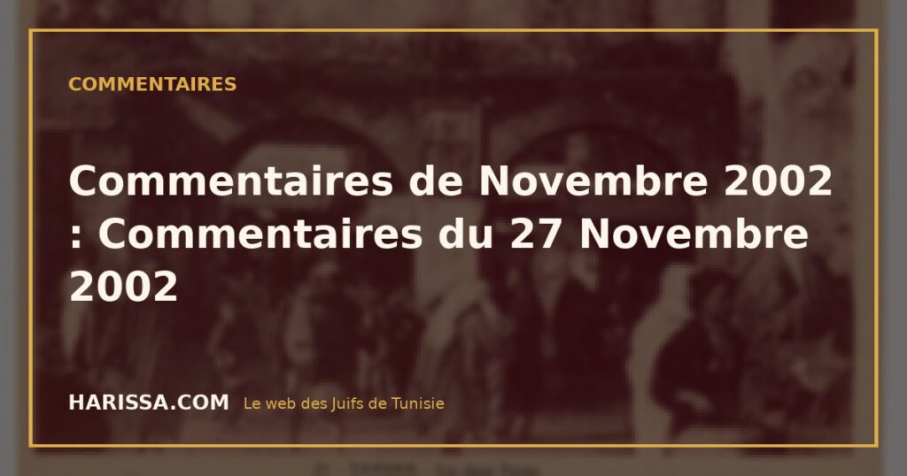 Commentaires de Novembre 2002 : Commentaires du 27 Novembre 2002 Commentaires de Novembre 2002 : Commentaires du 27 Novembre 2002