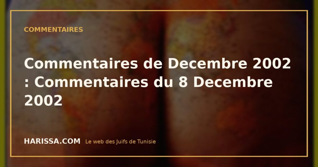 Commentaires de Decembre 2002 : Commentaires du 8 Decembre 2002 Commentaires de Decembre 2002 : Commentaires du 8 Decembre 2002