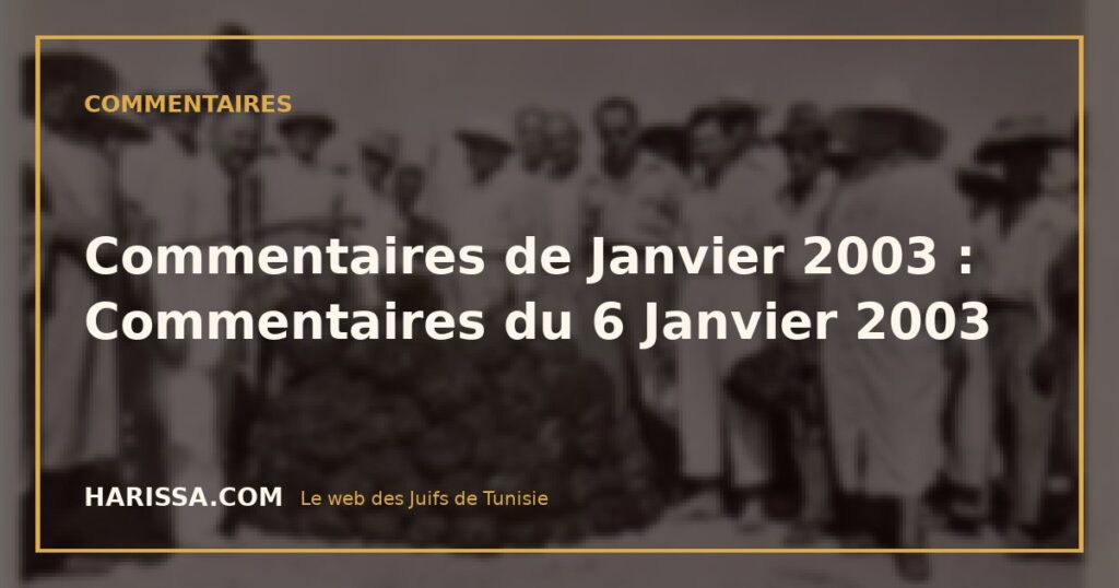 Commentaires de Janvier 2003 : Commentaires du 6 Janvier 2003 Commentaires de Janvier 2003 : Commentaires du 6 Janvier 2003