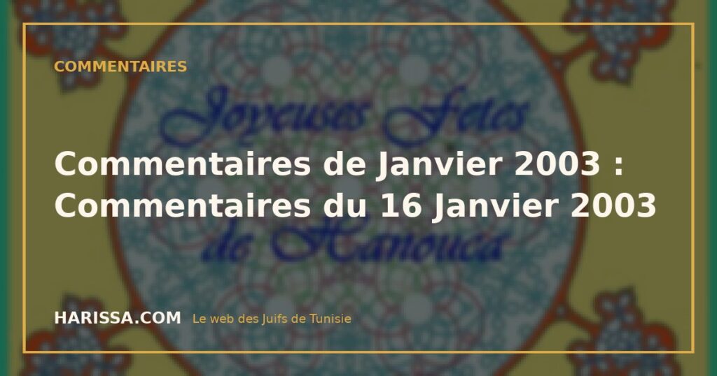 Commentaires de Janvier 2003 : Commentaires du 16 Janvier 2003