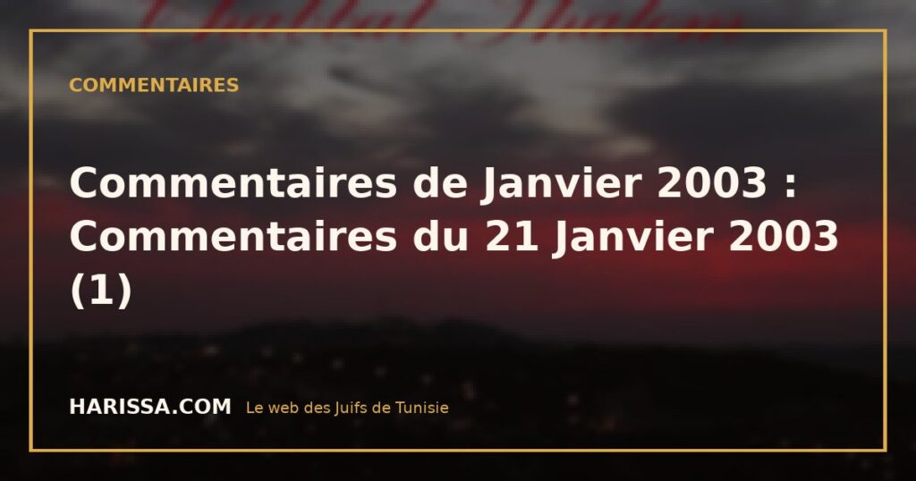 Commentaires de Janvier 2003 : Commentaires du 21 Janvier 2003 (1)