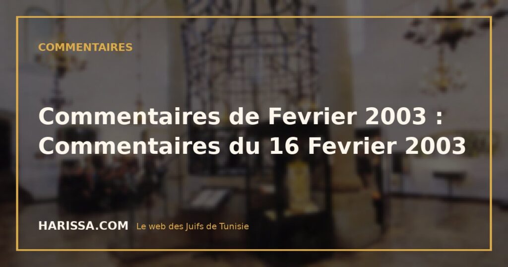 Commentaires de Fevrier 2003 : Commentaires du 16 Fevrier 2003 Commentaires de Fevrier 2003 : Commentaires du 16 Fevrier 2003