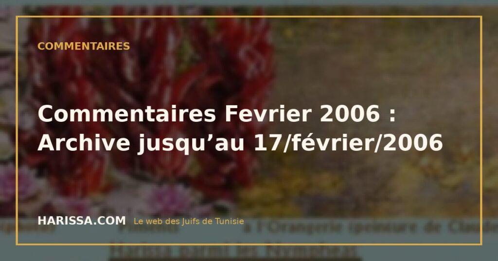 Commentaires Fevrier 2006 : Archive jusqu'au 17/février/2006 Commentaires Fevrier 2006 : Archive jusqu’au 17/février/2006