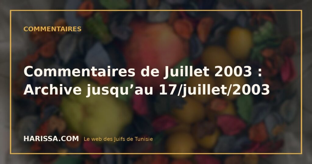 Commentaires de Juillet 2003 : Archive jusqu'au 17/juillet/2003 Commentaires de Juillet 2003 : Archive jusqu’au 17/juillet/2003