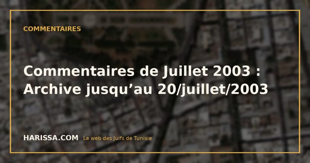 Commentaires de Juillet 2003 : Archive jusqu’au 20/juillet/2003